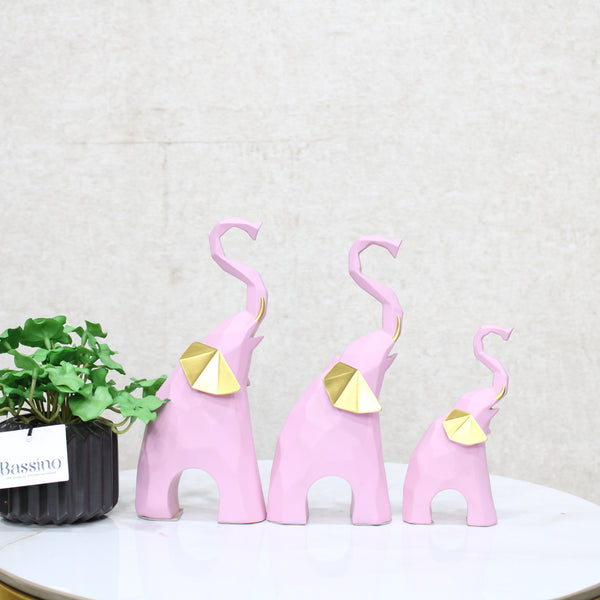 Polyresin Elephant Showpiece Statue and Artifacts for Home Decor, Living Room, Wall Decoration for Gifting, Interiors and Diwali Decoration (Pink Elephant) ( PACK OF 3 )BSP-1268-2 L 26 W 4 H 21