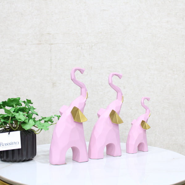 Polyresin Elephant Showpiece Statue and Artifacts for Home Decor, Living Room, Wall Decoration for Gifting, Interiors and Diwali Decoration (Pink Elephant) ( PACK OF 3 )BSP-1268-2 L 26 W 4 H 21