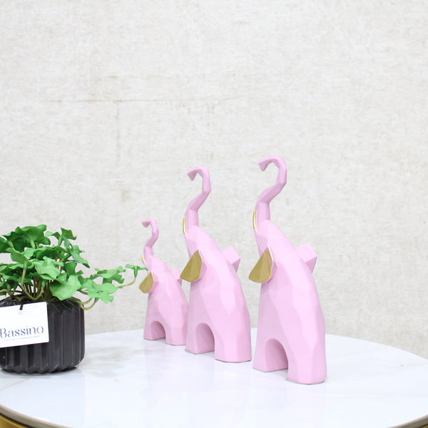 Polyresin Elephant Showpiece Statue and Artifacts for Home Decor, Living Room, Wall Decoration for Gifting, Interiors and Diwali Decoration (Pink Elephant) ( PACK OF 3 )BSP-1268-2 L 26 W 4 H 21