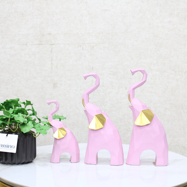 Polyresin Elephant Showpiece Statue and Artifacts for Home Decor, Living Room, Wall Decoration for Gifting, Interiors and Diwali Decoration (Pink Elephant) ( PACK OF 3 )BSP-1268-2 L 26 W 4 H 21