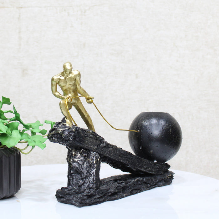 Rock Climbing Men Motivational Sculpture Table Decor, Crafted with meticulous detail, This showpiece features an antique finish that exudes timeless charm and sophistication. Made from durable polyresin, BSP-8303 L26 W5 H19 CM