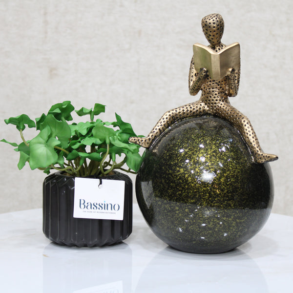 Reader Statue Abstract Sculpture, Resin Thinking Man with Ball Minimalist Decor Accents Home Decor Living Room Table, Bookshelf Decor for Office L 16 W14 H 25  BSP-8286