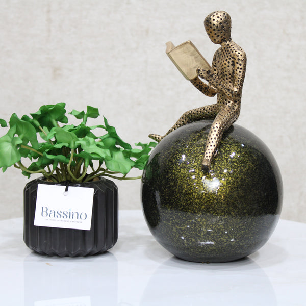 Reader Statue Abstract Sculpture, Resin Thinking Man with Ball Minimalist Decor Accents Home Decor Living Room Table, Bookshelf Decor for Office L 16 W14 H 25  BSP-8286