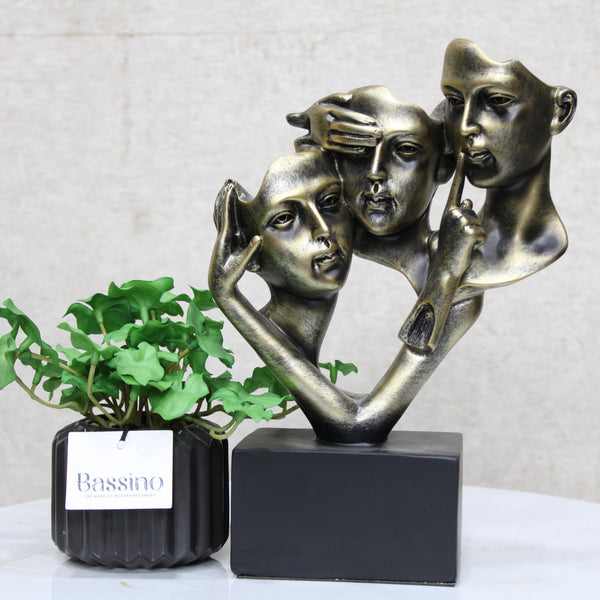 Vintage Style Statue Resin Sculptures，NO Hear No See No Speak Silence is Gold Abstract Art Figurine，Modern Room Decor for Bedroom Living Room TV Stand and Office Bookshelf Desktop (BSP - 8065) L 11 W 19 H 26 CM