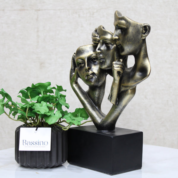 Vintage Style Statue Resin Sculptures，NO Hear No See No Speak Silence is Gold Abstract Art Figurine，Modern Room Decor for Bedroom Living Room TV Stand and Office Bookshelf Desktop (BSP - 8065) L 11 W 19 H 26 CM