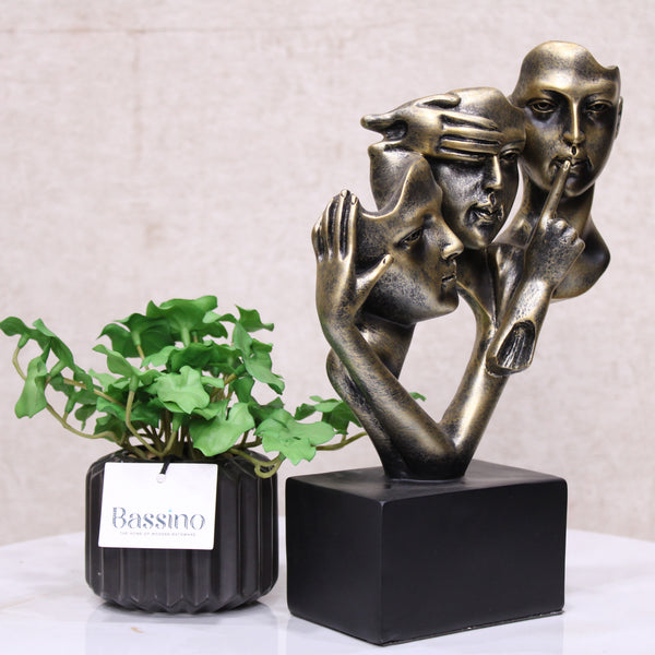 Vintage Style Statue Resin Sculptures，NO Hear No See No Speak Silence is Gold Abstract Art Figurine，Modern Room Decor for Bedroom Living Room TV Stand and Office Bookshelf Desktop (BSP - 8065) L 11 W 19 H 26 CM