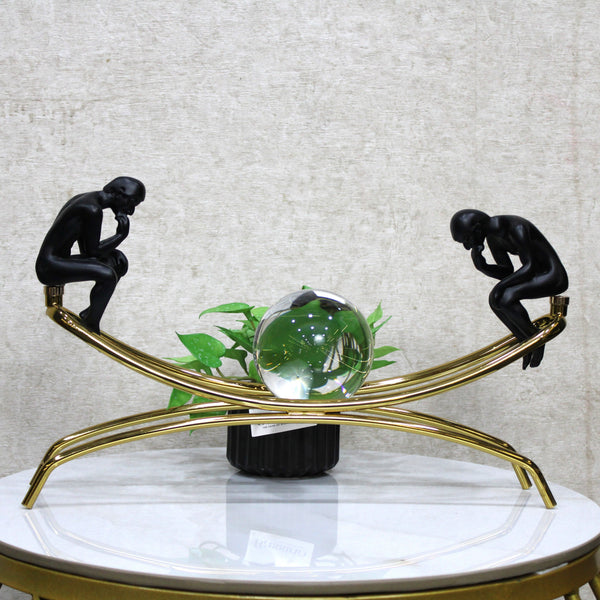 Abstract Thinker Duo with Crystal Sphere – Modern Art Sculpture for Elegant Home Decor (BSP-1386) L 13 W 8 H 25