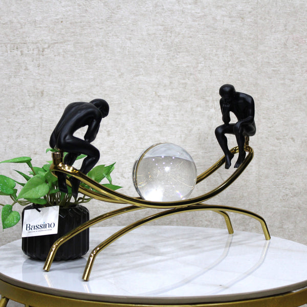 Abstract Thinker Duo with Crystal Sphere – Modern Art Sculpture for Elegant Home Decor (BSP-1386) L 13 W 8 H 25