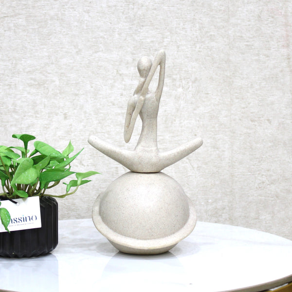 Minimalist Yoga Lady Sculpture in Seated Stretch Pose - Art Figurine on Sphere Base 11 Inch (BSP-8040)