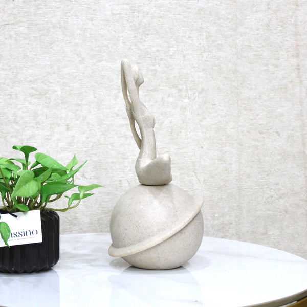Minimalist Yoga Lady Sculpture in Seated Stretch Pose - Art Figurine on Sphere Base 11 Inch (BSP-8040)