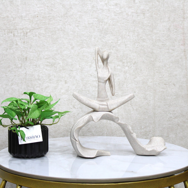 Minimalist Yoga Lady Sculpture in Seated Stretch Pose - Art Figurine on Sphere Base 10 Inch (BSP-8032)