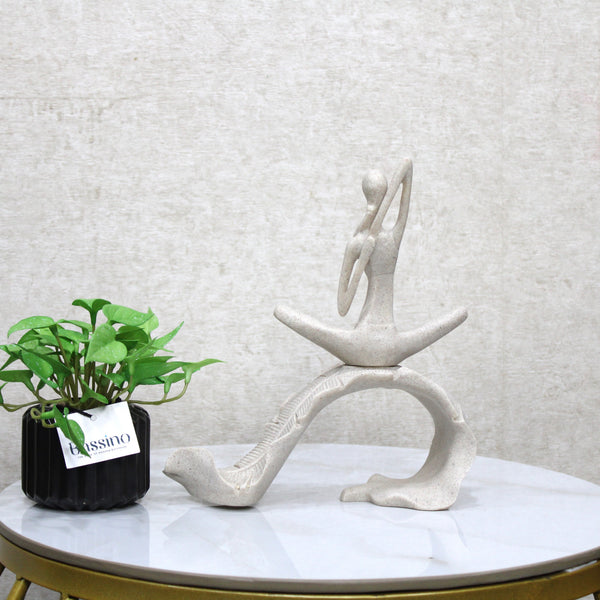 Minimalist Yoga Lady Sculpture in Seated Stretch Pose - Art Figurine on Sphere Base 10 Inch (BSP-8032)