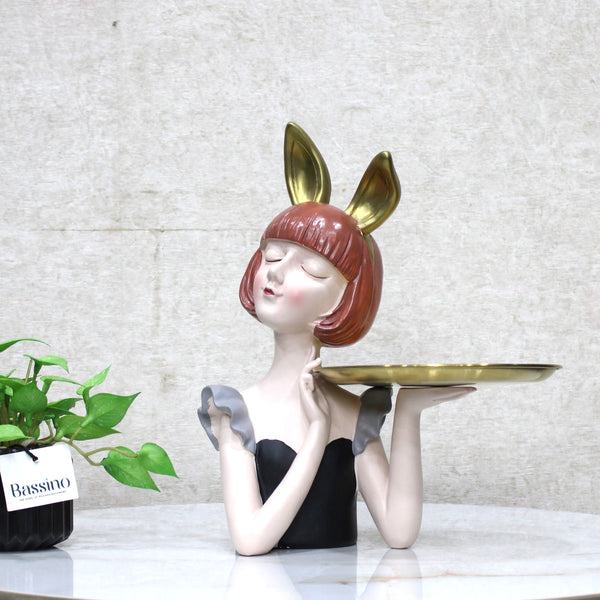 Elegant Bunny Girl Decorative Tray – Cute Tabletop Accent 12 Inch (BSP-8077)