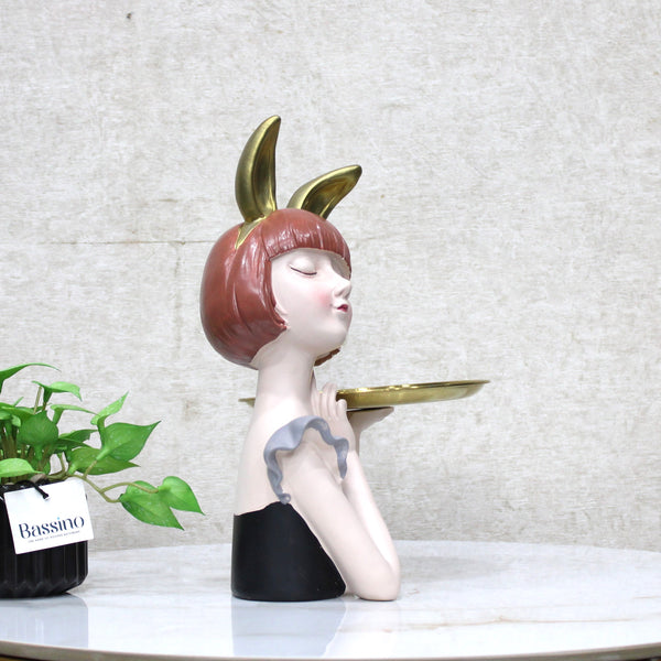 Elegant Bunny Girl Decorative Tray – Cute Tabletop Accent 12 Inch (BSP-8077)