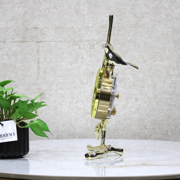 Elegant Golden Branch Table Clock with Bird Design – Roman Numerals & Exposed Gears 10.5 Inch (BSP-8161)