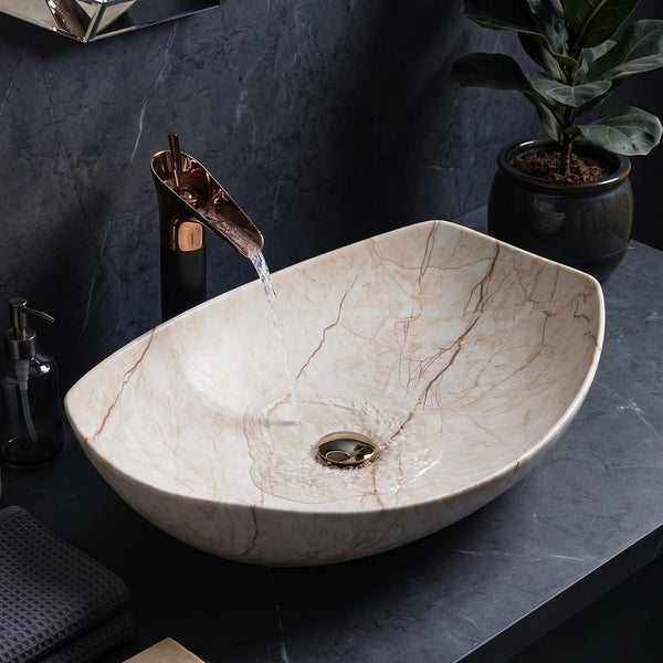 Premium Ceramic Table Top Wash Basin, Ivory Matt Finish (22 × 16 × 6 In) BTT-1443