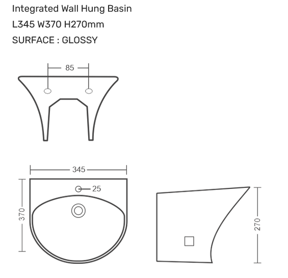 Kubica Wall Hung Wash Basin Size