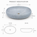 Light blue Ceramic finish oval table top wash basin, 600x400x150 mm, displayed in a modern luxury bathroom setting.