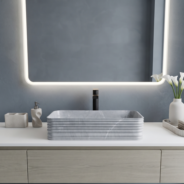 Grey Marble Pattern Ceramic Rectangular Table Top Wash Basin – 460×325×125 mm