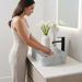 Light grey marble pattern ceramic rectangular table top wash basin 460x325x125 mm with rounded corners and horizontal ribbed exterior.