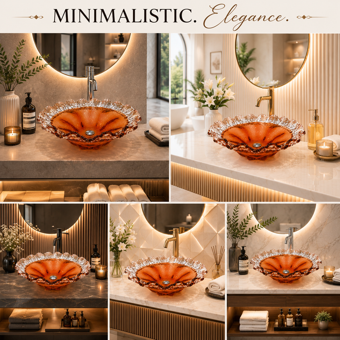 Luxury Amber Orange Crystal Glass Table Top Wash Basin – 420 × 420 × 130 mm