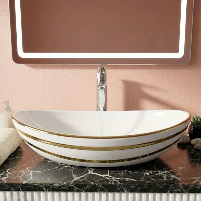 Luxury Gold Detailing Countertop Wash Basin