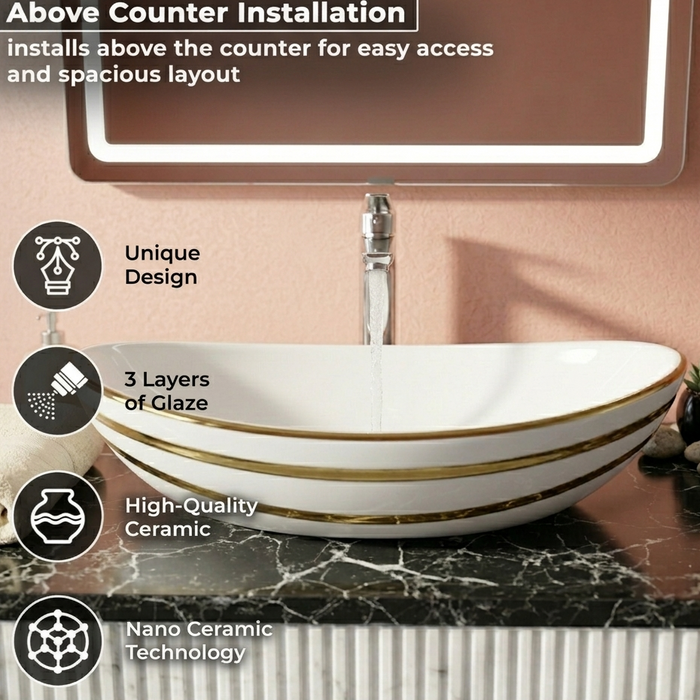 Luxury Gold Detailing Countertop Wash Basin