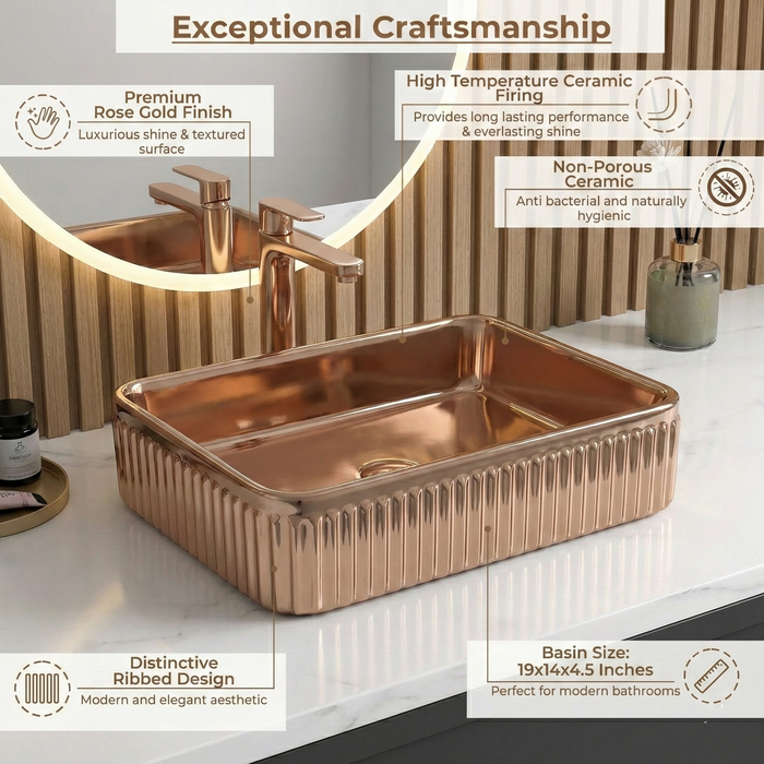 Luxury Rose Gold Countertop Wash Basin 