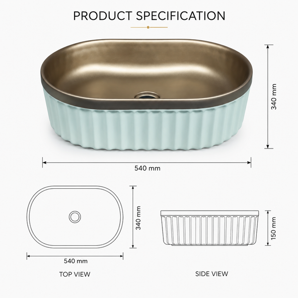 Luxury Dual-Tone Table Top Wash Basin – Bronze & White Fluted Design | 540 × 340 × 150 mm