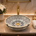 Luxury designer floral table top wash basin with scalloped round shape, multicolour decorative pattern and 420 × 420 × 150 mm size