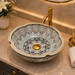 Luxury designer floral table top wash basin with scalloped round shape, multicolour decorative pattern and 420 × 420 × 150 mm size