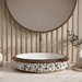 Luxury gold white and black floral oval ceramic table top wash basin 600x400x125 mm with decorative pattern and faceted gold rim.