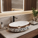 Luxury gold white and black floral oval ceramic table top wash basin 600x400x125 mm with decorative pattern and faceted gold rim.
