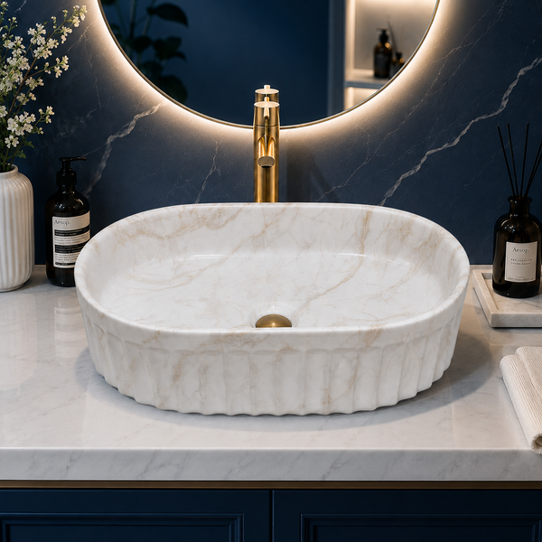 Premium Designer Table top/Counter top Wash Basin/Vessel sink (22x14x6 In) Marble2