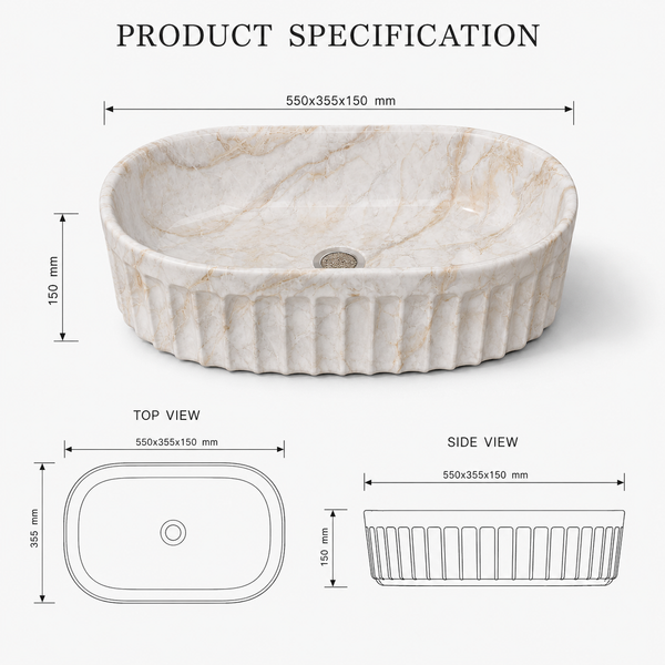 Premium Designer Table top/Counter top Wash Basin/Vessel sink (22x14x6 In) Marble2