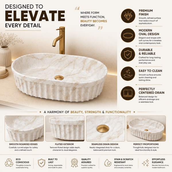 Premium Designer Table top/Counter top Wash Basin/Vessel sink (22x14x6 In) Marble2