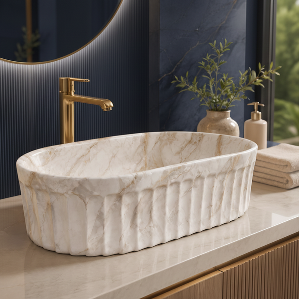 Premium Designer Table top/Counter top Wash Basin/Vessel sink (22x14x6 In) Marble2