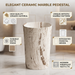 Luxury white marble finish freestanding pedestal wash basin 510x360x820 mm with brown veining, modern oval designer bathroom basin for premium interiors
