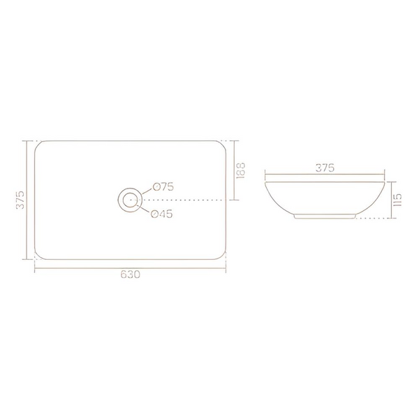 Premium Modern Ceramic White Rectangular Table Top Basin (MARIGOLD) (630x375x115mm)