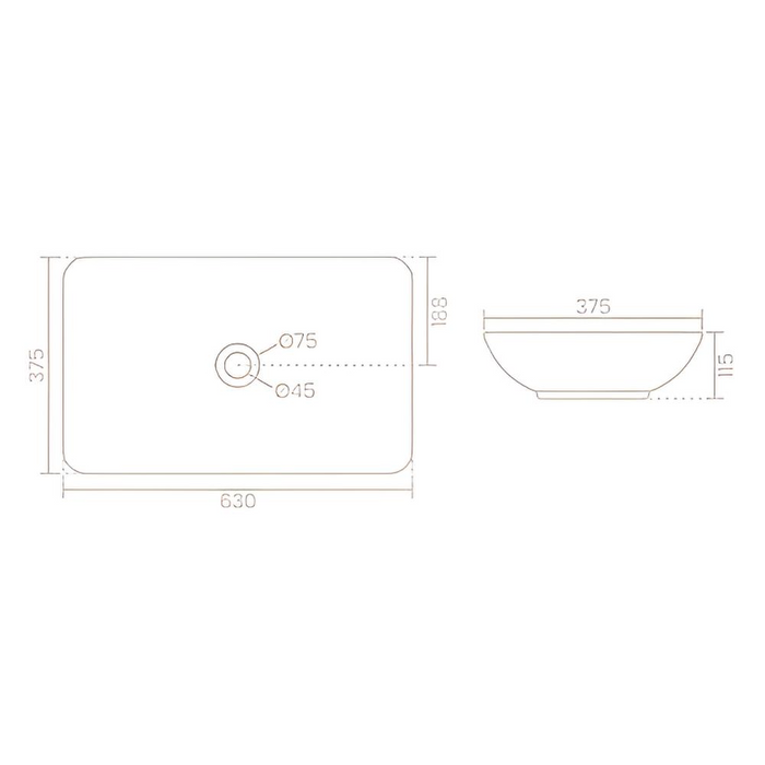 Premium Modern Ceramic White Rectangular Table Top Basin (MARIGOLD) (630x375x115mm)