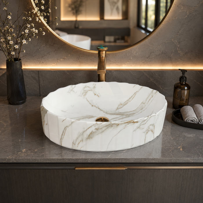 Marble Finish Designer Oval Countertop Bathroom Wash Basin 