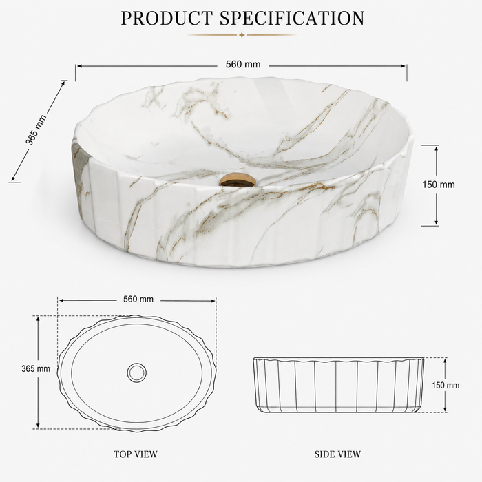 Marble Finish Designer Oval Countertop Bathroom Wash Basin 