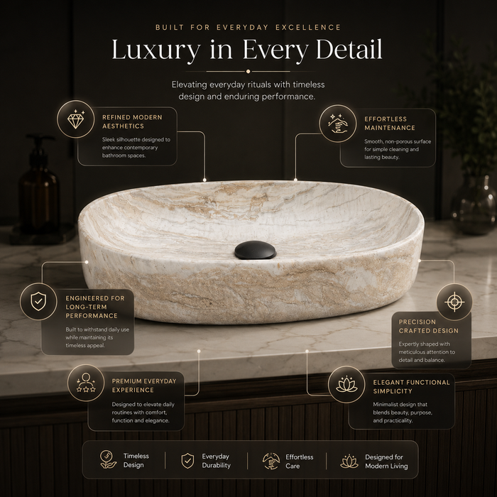 Marble Oval Countertop Long Wash Basin 