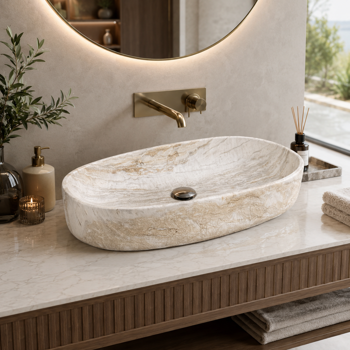 Marble Oval Countertop Long Wash Basin 