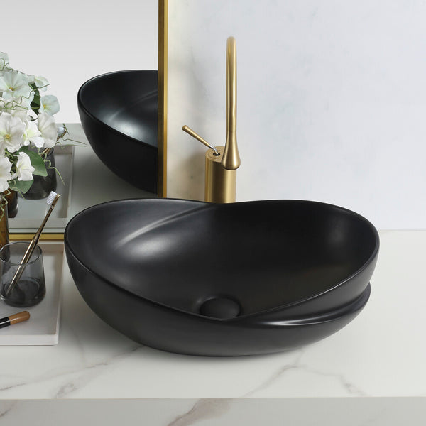 Premium Designer Matte Marble Table top Wash Basin (20x14x7 In) Black Matt