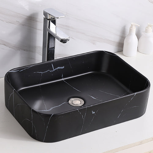 Premium Designer Multi-Print Table Top Basin (20x14x5 In) Black