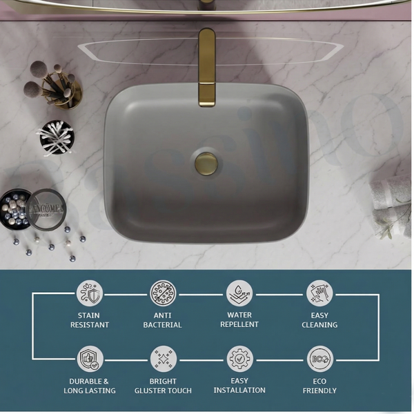 Bassino Modern Melamine Wash Basin | Stylish Countertop Wash Basin for Bathroom–400x320x110 mm Grey