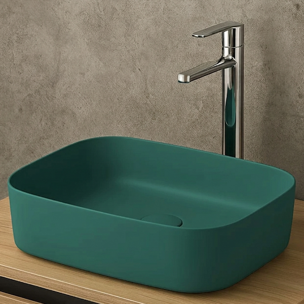 Bassino Modern Melamine Wash Basin | Stylish Countertop Wash Basin for Bathroom–400x320x110 mm Green