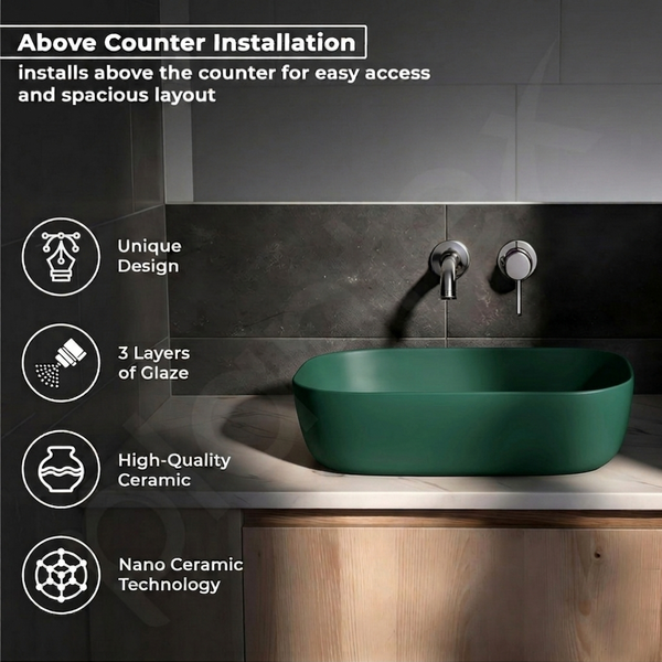 Bassino Modern Melamine Wash Basin | Stylish Countertop Wash Basin for Bathroom–400x320x110 mm Green