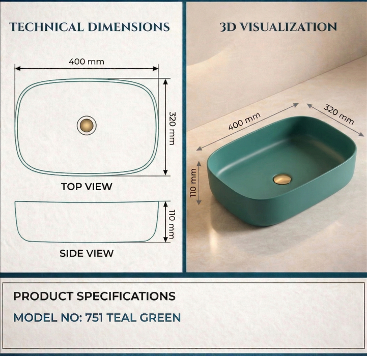 Matte Green Melamine Wash Basin Size